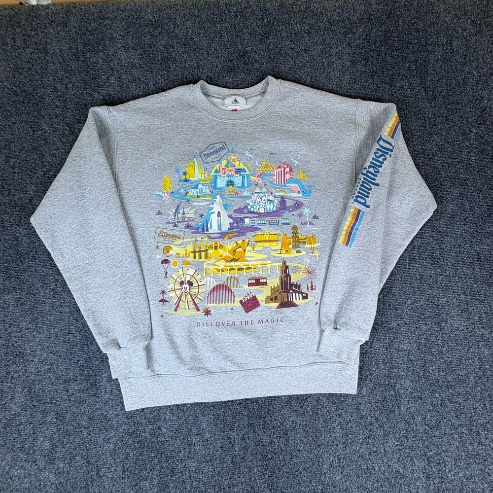 VTG Disney Parks Hanes Ecosmart Sweatshirt Men M Gray Discover The Magic Graphic